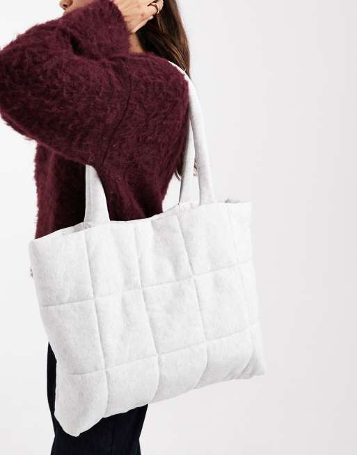 Hollister - Grå tote-taske til weekend-ophold med vatteringer i fleece, 2 af 4