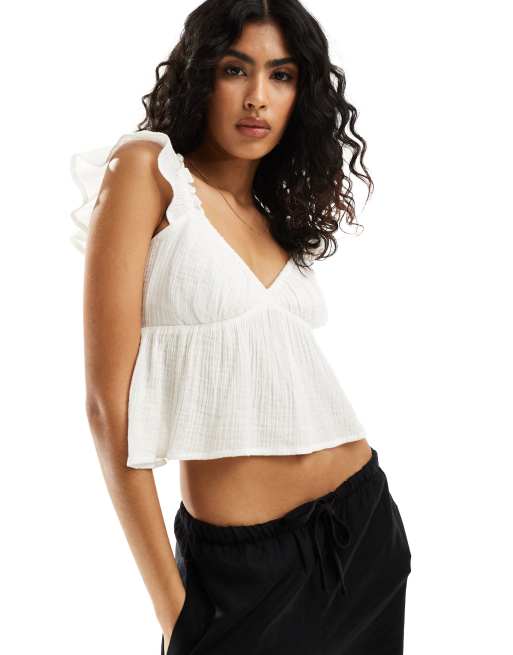 Hollister – Gräddvit topp i babydoll-modell