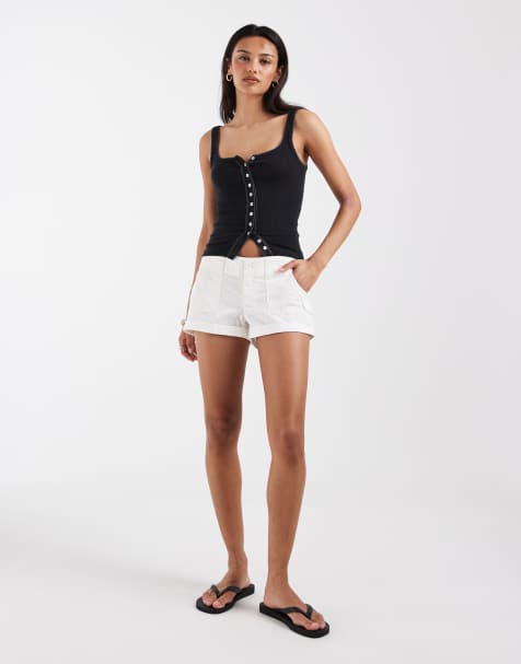 Hollister – Gräddvita, korta cargoshorts med låg midja - view 1