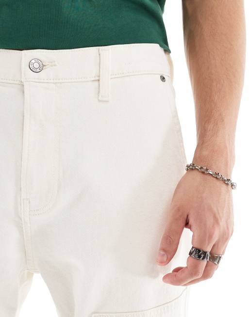 Hollister – Gräddvita snickarjeans med dubbla knä och ledig passform, 5 av 5