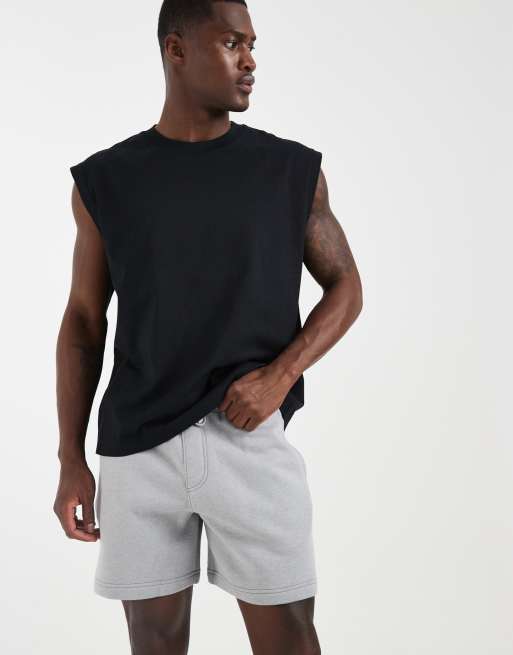 Hollister – Gråmelerade jersey-shorts med litet tryck