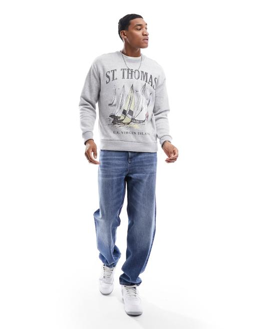 Hollister - Gråmeleret sweatshirt med 'St Thomas'-sejlprint og afslappet pasform, 2 af 4