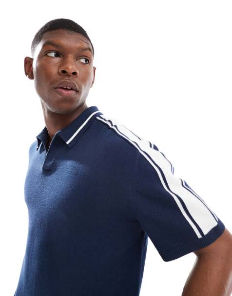 Hollister knitted contrast collar preppy polo top in navy