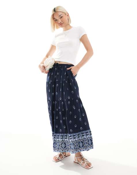 Hollister maxi skirt with contrast hem detail in navy