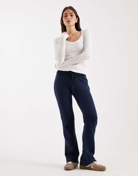 Hollister – Granatowe joggersy bootcut z obniżonym stanem - view 1