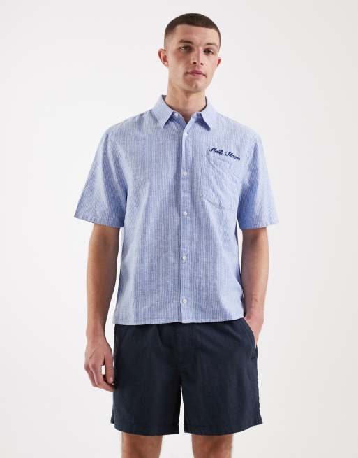 Hollister – Granatowe wciągane szorty z mieszanki bawełny i lnu