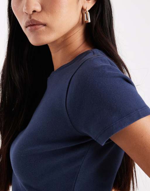 Hollister – Granatowy przylegający T-shirt z krótkimi rękawami, 3 z 4
