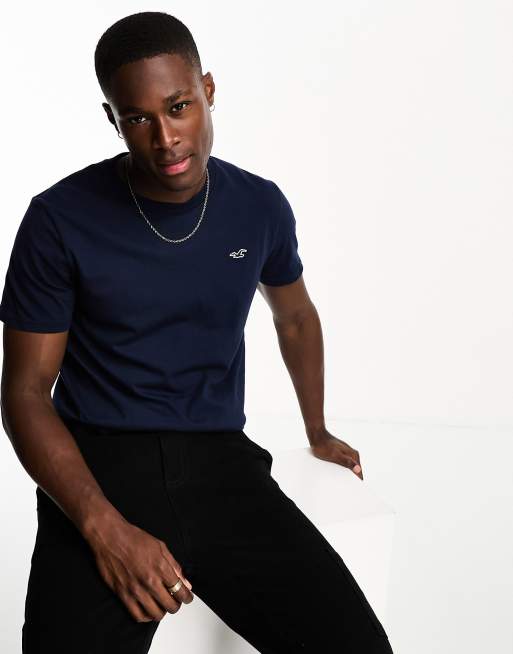 Hollister – Granatowy T-shirt z okrągłym dekoltem i logo mewy