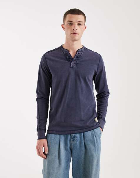 Hollister long sleeve henley top in navy