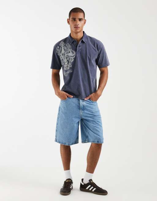 Hollister graphic boxy fit polo shirt in navy , 2 of 5