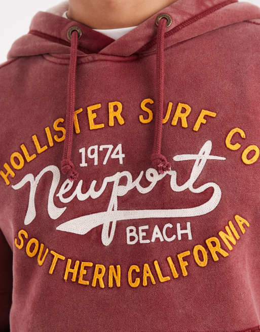 Hollister graphic detail boxy pullover hoodie in burgundy, 5 of 5
