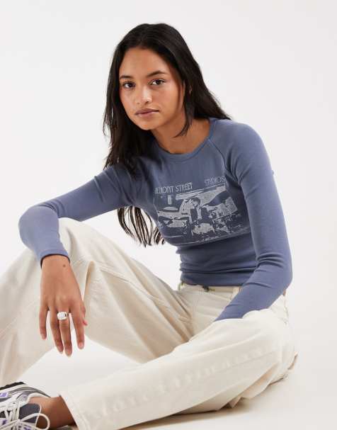 Hollister graphic fitted long sleeve t-shirt in blue - view 1