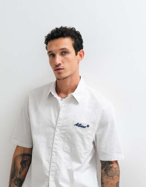hollister dress shirts Mens S Casual Shirt Check Blue Long Sleeve Cotton Button Dow – Retrospect Clothes The addition of a chest pocket enhances its practicality Hollister short sleeve button up