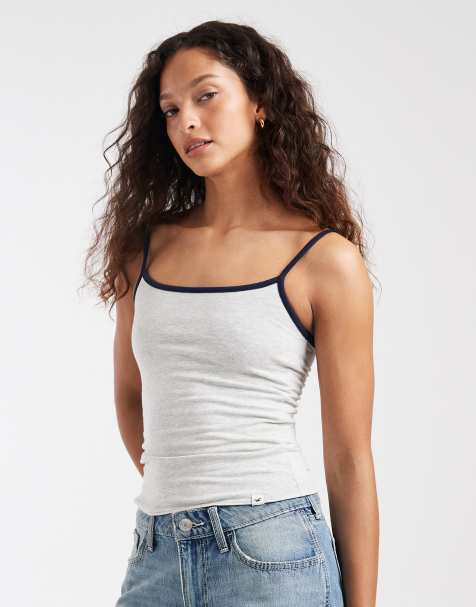 Hollister – Grått och marinblått linne i vändbar design med kontrastkanter - view 1
