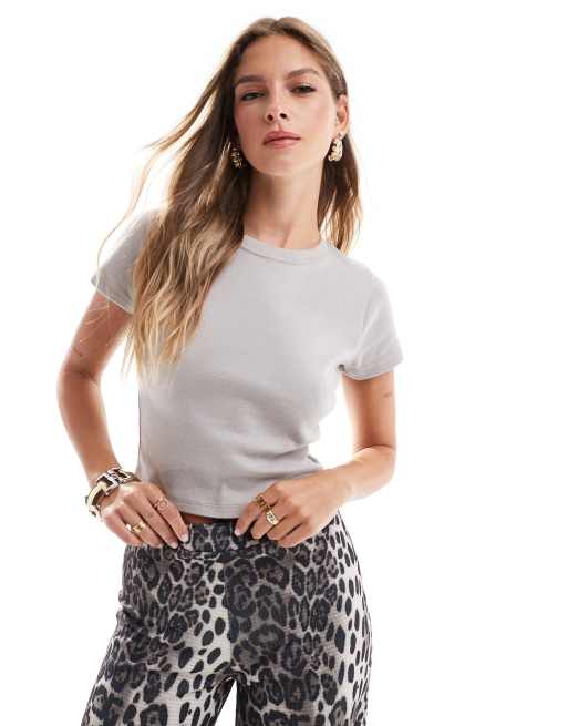 Hollister – Gråvit, kort t-shirt