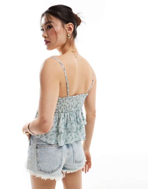 Hollister - Grøn babydoll-top med blomstermønster, 4 af 4