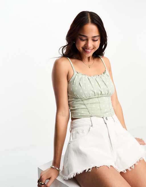 Hollister - Grøn korset-top med cami-stropper i jersey