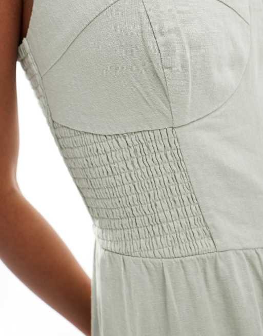 Hollister - Grønt jumpsuit i hørblanding med elastiske detaljer i siden, 3 af 4