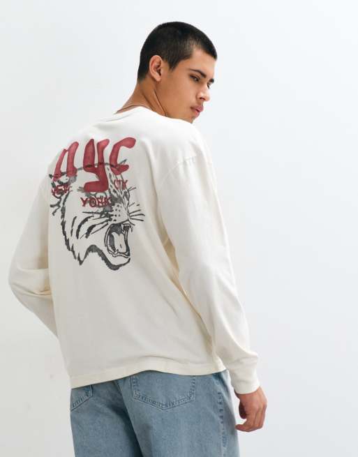 Hollister grunge NYC back graphic long sleeve t-shirt in white, 1 of 10