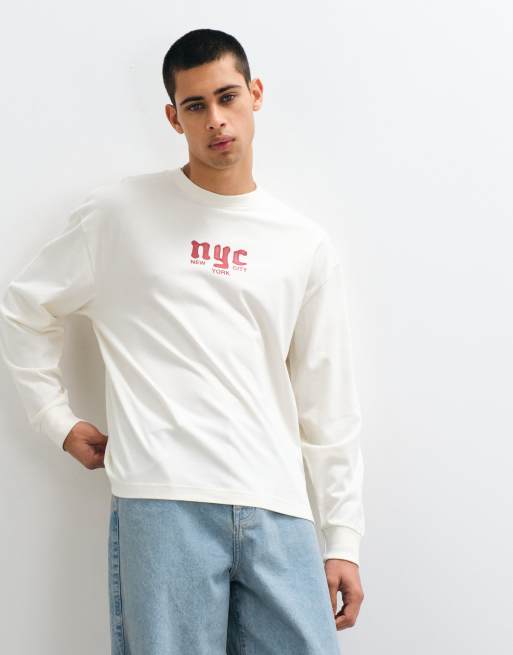 Hollister grunge NYC back graphic long sleeve t-shirt in white, 4 of 10