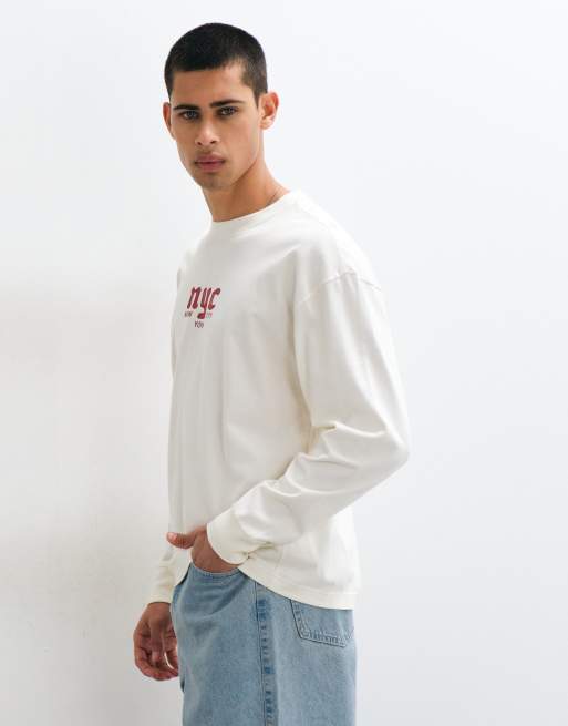 Hollister grunge NYC back graphic long sleeve t-shirt in white, 5 of 10
