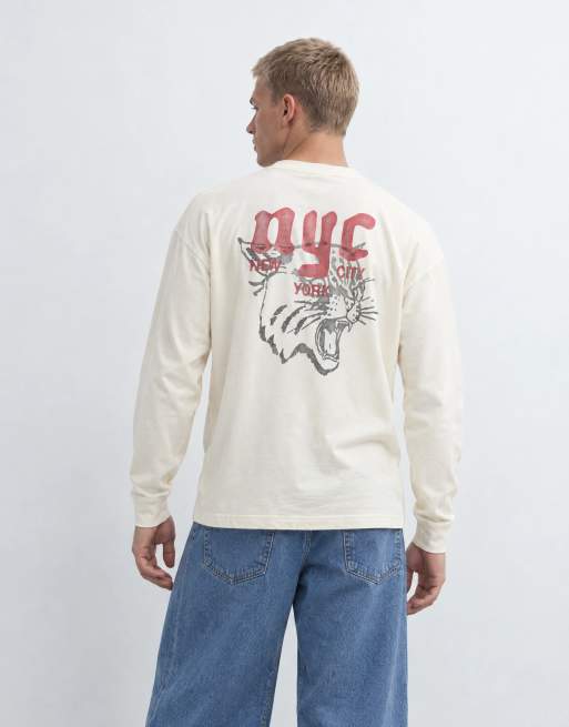 Hollister grunge NYC back graphic long sleeve t-shirt in white, 6 of 10