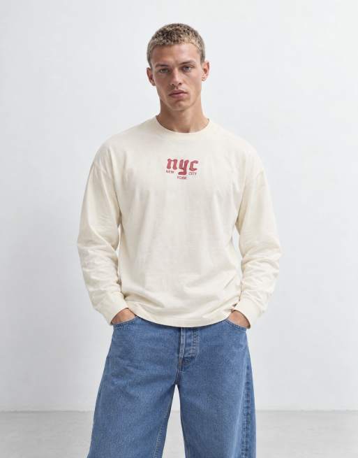 Hollister grunge NYC back graphic long sleeve t-shirt in white, 9 of 10