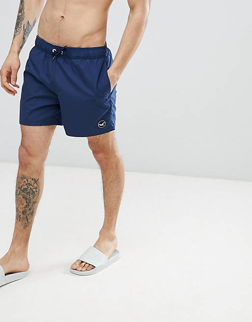 Hollister Guard Swim Shorts Solid Seagull Logo in Navy | ASOS