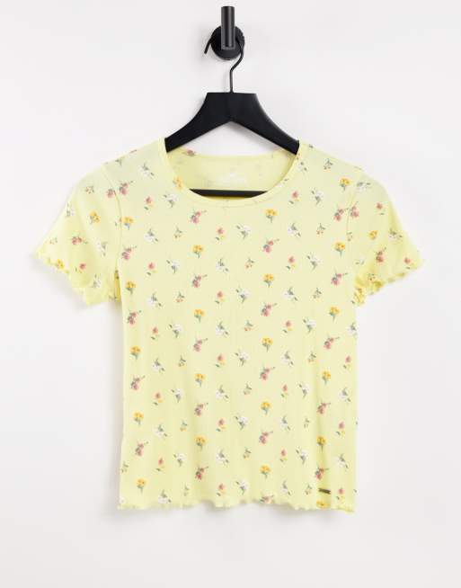Hollister – Gul kortärmad t-shirt i babymodell med rullfåll