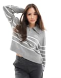 [Hollister] Hollister half zip knitted stripe jumper in grey XXS GREY