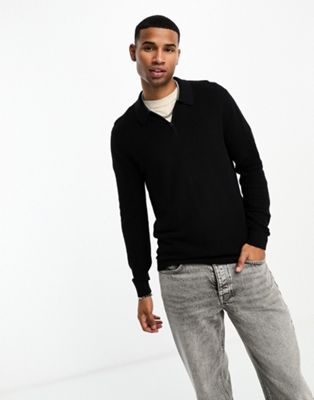Hollister half zip polo knit jumper in black