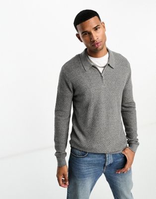Hollister half zip polo knit jumper in grey