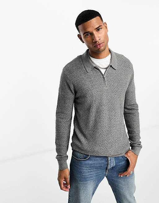 Hollister half zip polo knit jumper in grey | ASOS