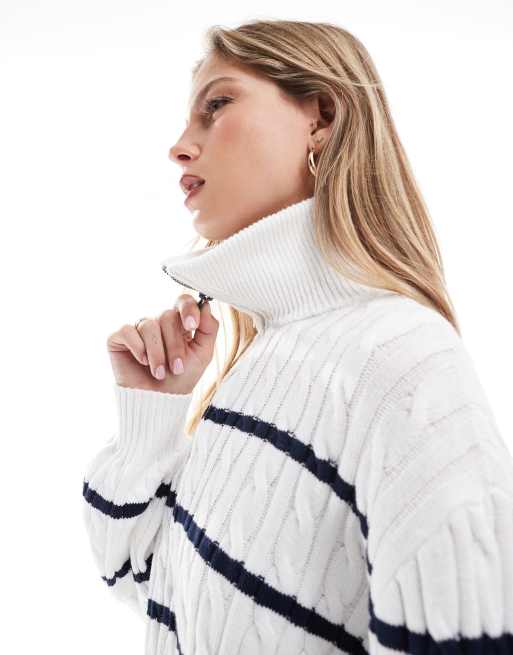 Hollister half zip striped jumper in navy and white ASOS