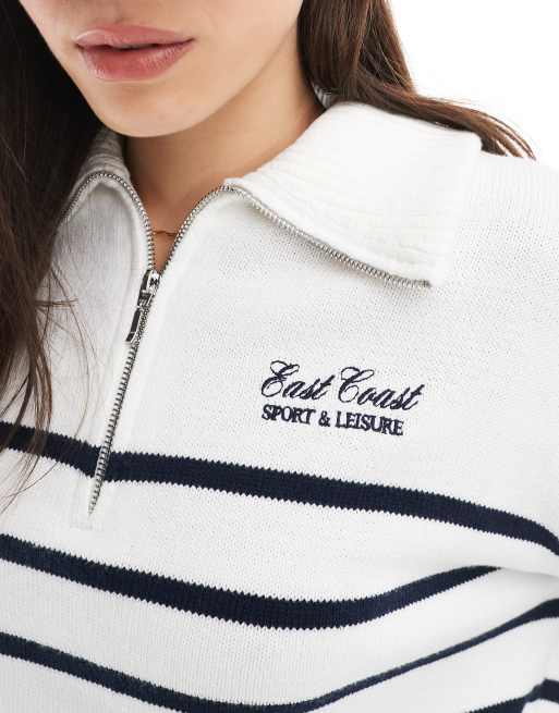 Hollister half zip through stripe motif sweater in cream 