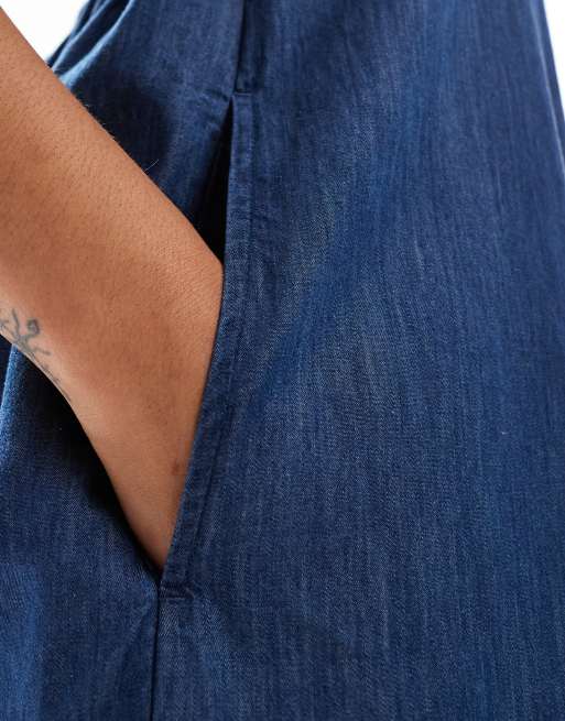 Hollister halterneck a-line dress in blue denim, 3 of 4