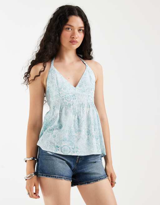 Hollister halterneck babydoll cami in light blue, 4 of 4