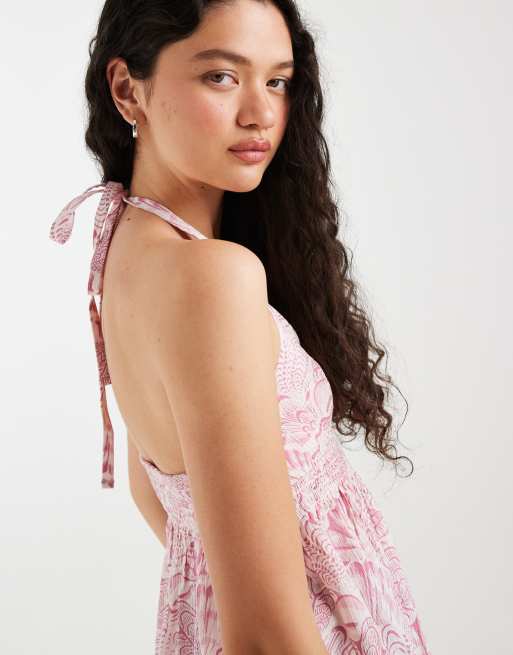 Hollister halterneck babydoll cami in pink