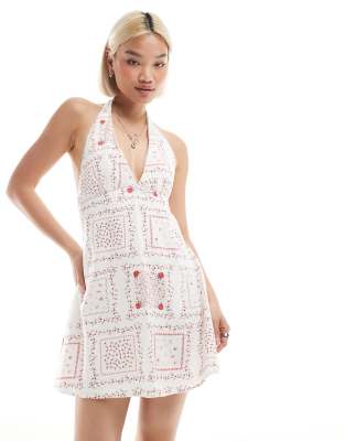 Hollister Halterneck Linen Mix Mini Swing Dress In Multi