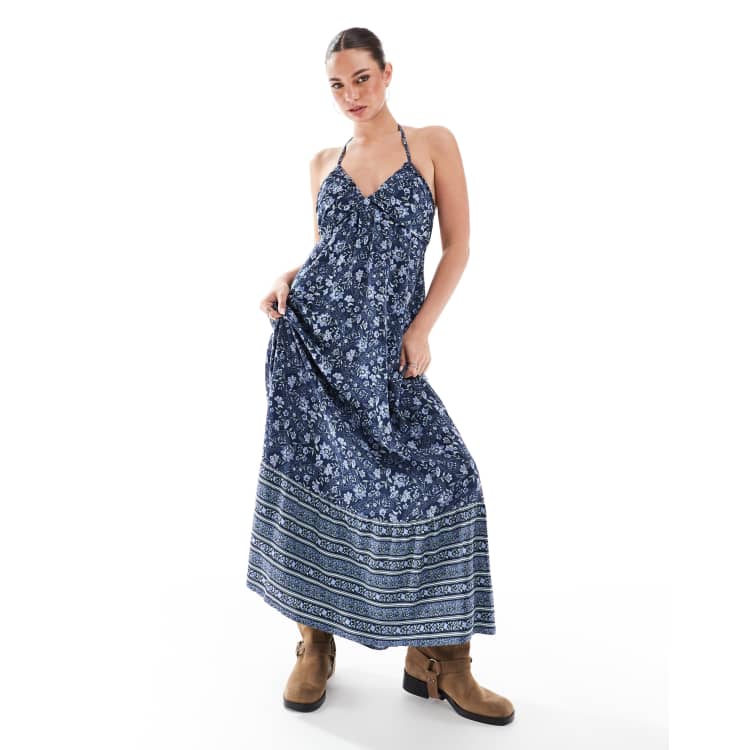 OSTOO Women's Boho Floral Maxi Dress - Sleeveless Tiered Summer Dress With Bow Detail (Navy Blue, Size XL) - View #8