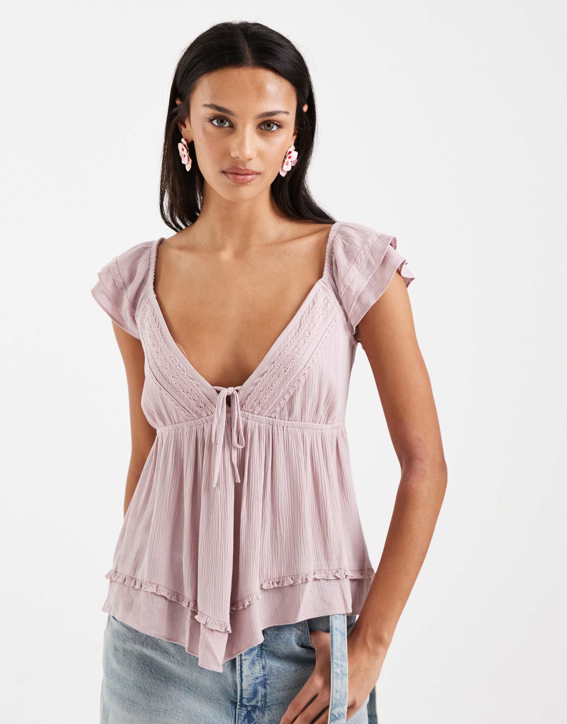 hollister handkerchief boho babydoll top in pink