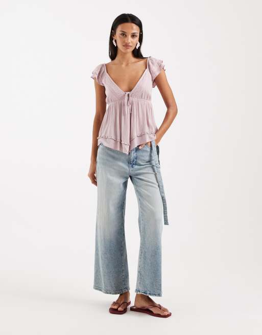 Hollister handkerchief boho babydoll top in pink, 2 of 4