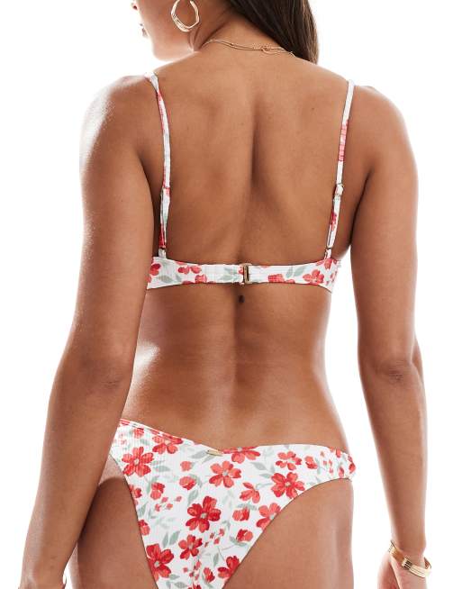 Hollister Haut de bikini d ensemble a fleurs avec armatures Rouge et blanc ASOS