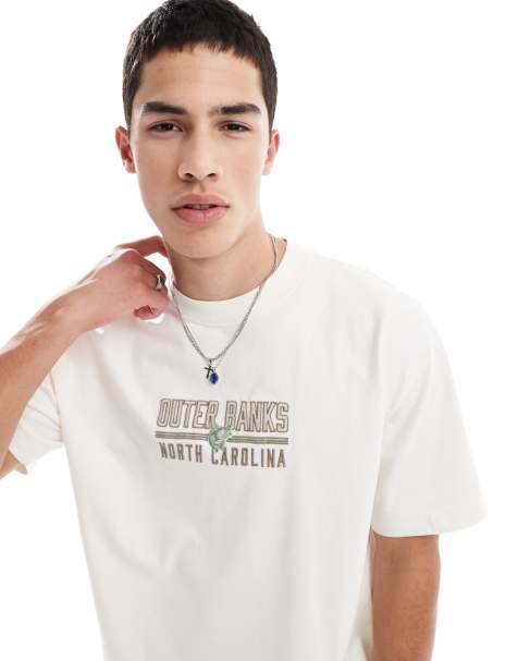 Hollister heavy weight boxy t-shirt with location motif detail in cream - view 1