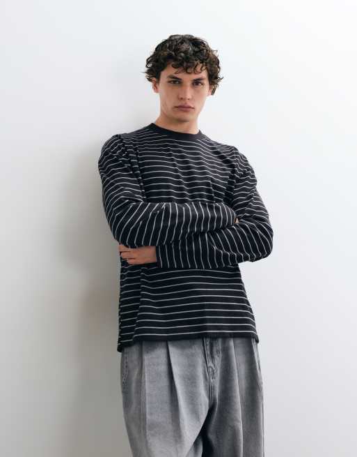 Hollister heavyweight boxy long sleeve t-shirt in black stripe, 1 of 5