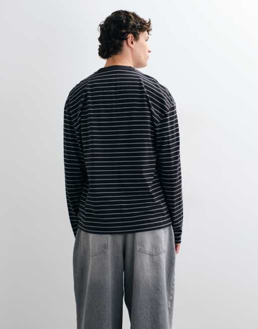 Hollister heavyweight boxy long sleeve t-shirt in black stripe, 3 of 5