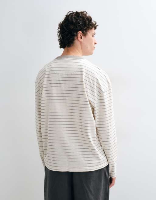 Hollister heavyweight boxy long sleeve t-shirt in cream stripe, 5 of 5