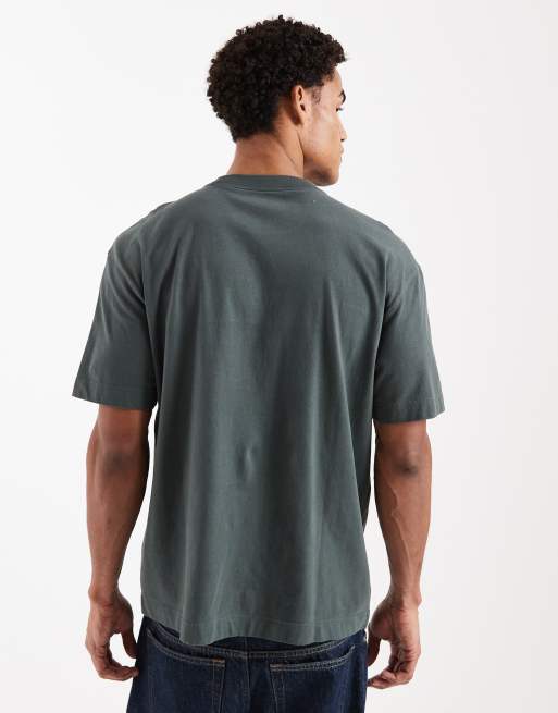 Hollister heavyweight boxy oversized chest stripe t-shirt in green, 3 of 5