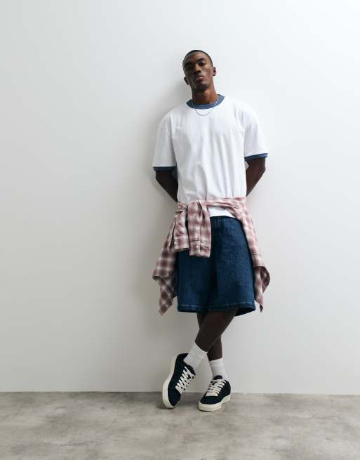 Hollister heavyweight boxy ringer t-shirt in white and blue, 3 of 5