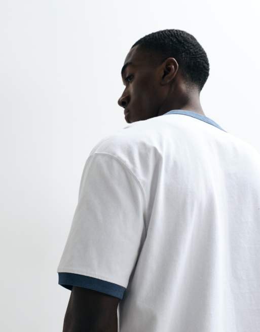 Hollister heavyweight boxy ringer t-shirt in white and blue, 4 of 5